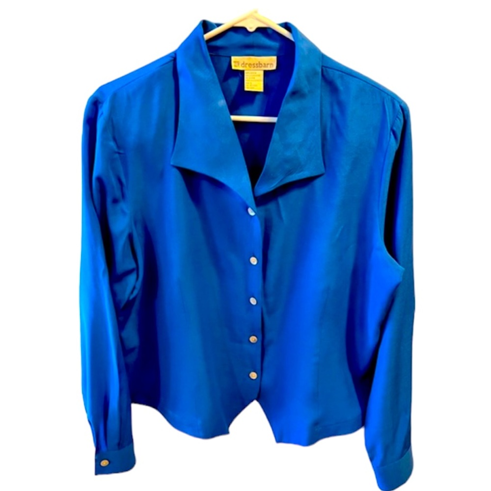 Vivid Cobalt Blue Long Sleeve Button Up Blouse by Dress Barn. Size = Large.